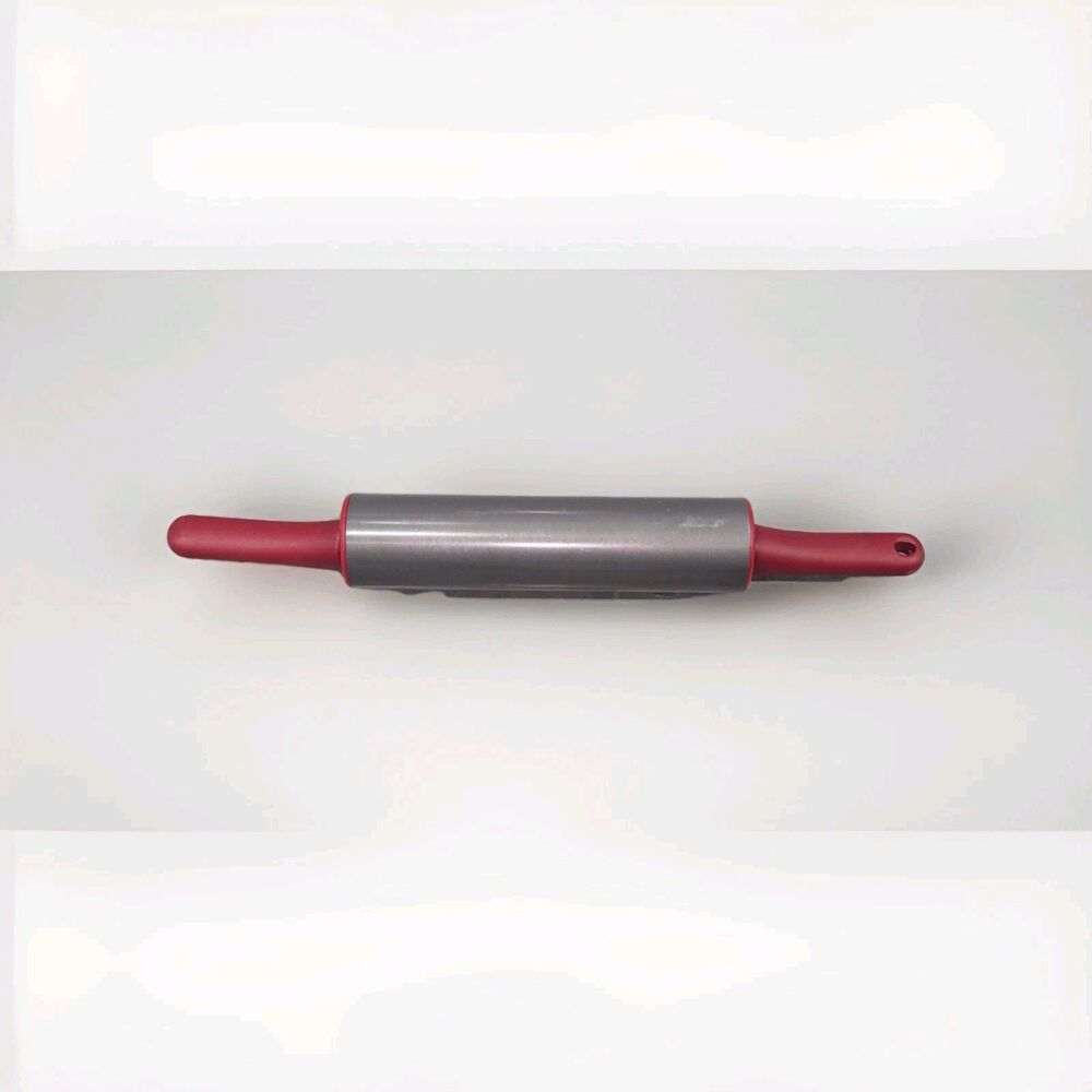 KitchenAid Silver Carbon‎ Steel Rolling Pin with Off-Set Red Nylon Handles